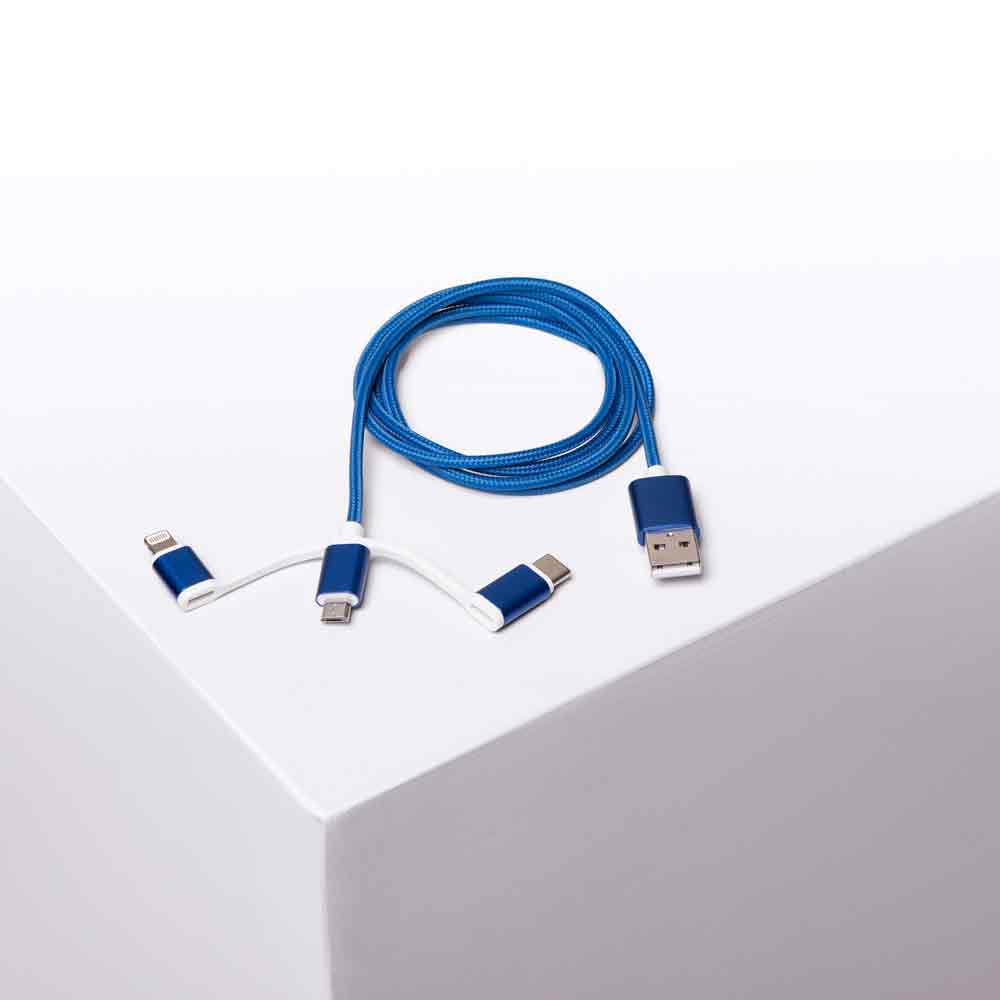 3-in-1 Charge Cable - USB to Micro USB,Type C & Lightning - Blue | Travel  Blue Travel Accessories